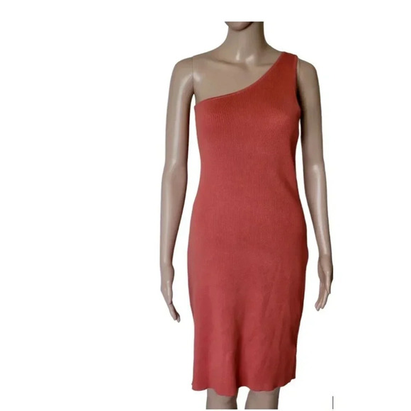 House of Harlow 1960 Ribbed One Shoulder rust orange Midi Dress Size L - Picture 1 of 7